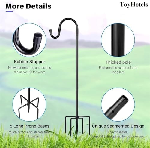 Shepherd Hooks for Outdoor, 1 Pack 46 Inch Bird Feeder Pole with 5 Prongs Base for Hanging Lantern, Hummingbird Feeder, Lightweight Plant, Shepherds Hook for Bird Feeders for Outside