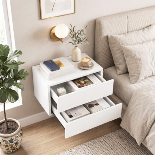 GIANTEX Floating Nightstand, Wall-Mounted Bedside Table with 2 Drawers