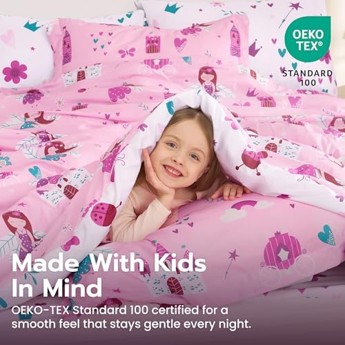 Joiedomi Kids Comforter Set Bedding Set for Boys Girls Super Soft Microfiber Bed in a Bag with Comforter Sheets Pillowcase Sham, Pink Princess, Full