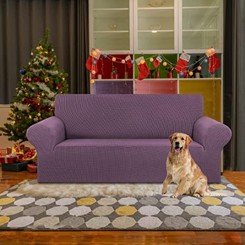 KEKUOU Stretch Loveseat Couch Cover, 2 Cushion Couch Slipcover,Dark Purple