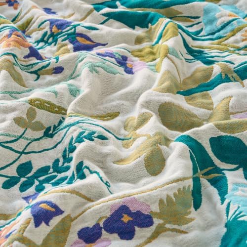 Boho Throw Blanket, 100% Soft Cotton Floral Quilt, Twin 60"x 80"