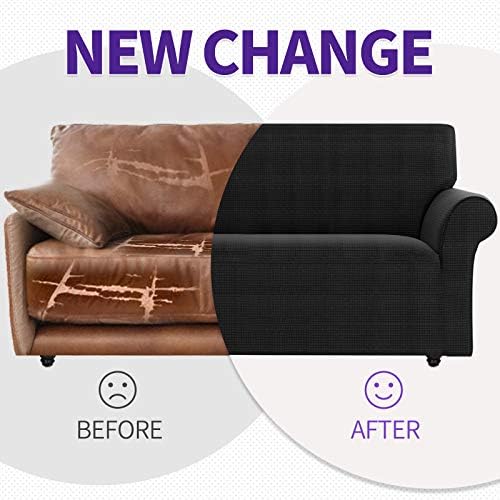 ZNSAYOTX Loveseat Covers High Stretchy Spandex Pet Friendly Sofa Slipcover 1 Piece Non Slip Couch Furniture Protection Covers (Black, Loveseat)