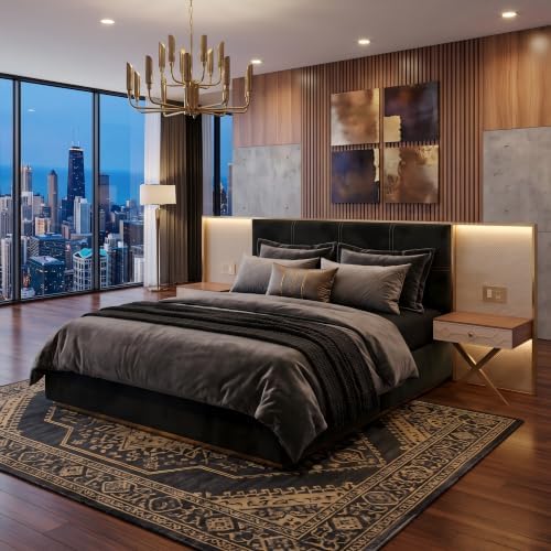 California King Bed Frame with Headboard, Nightstands & Reading Lights
