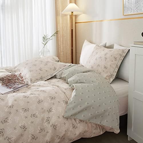 HighBuy Boho Floral Duvet Cover King Bedding Vintage Cotton Aesthetic Bedding Set King Size Comforter Cover Set Garden Lightweight Soft Duvet Cover Set Zipper Closure Breathable