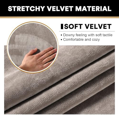 PrinceDeco Velvet Plush Couch Cover Stretch 2 Piece Chair Cover Chair Slipcover Washable Furniture Protector Couch Soft with Elastic Bottom Armchair Cover Width Up to 49 Inch(Small, Taupe)