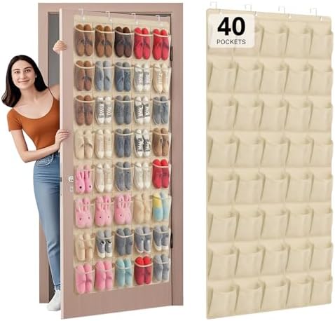 40-Pocket Over the Door Shoe Organizer - Large Mesh Pocket Hanging Shoe Organizer,Behind the Door Shoes Storage Holder Hanger