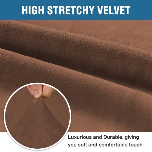 H.VERSAILTEX Stretch Velvet Loveseat Covers for 2 Cushion Couch Covers for Living Room Sofa Covers Slipcovers with Non Slip Straps Bottom, Ultra Thick Comfy Velour (Width 58"-72", Caramel Cafe)