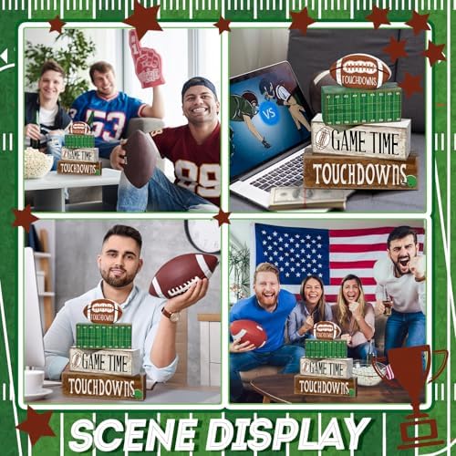 Yuntau 4 Pcs Fall Football Table decoration Centerpieces Wooden Blocks sign