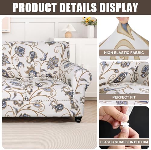 SearchI Stretch Sofa Cover Printed Couch Covers, Floral Pattern 2 Piece Armchair Slipcover with Separate Chair Cushion Cover, Washable Furniture Protector for Living Room(Armchair, Love Flower)