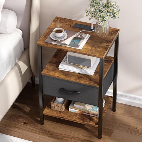 SUPERJARE Nightstand Set of 2 with Charging Station, USB-C Port, End Tables