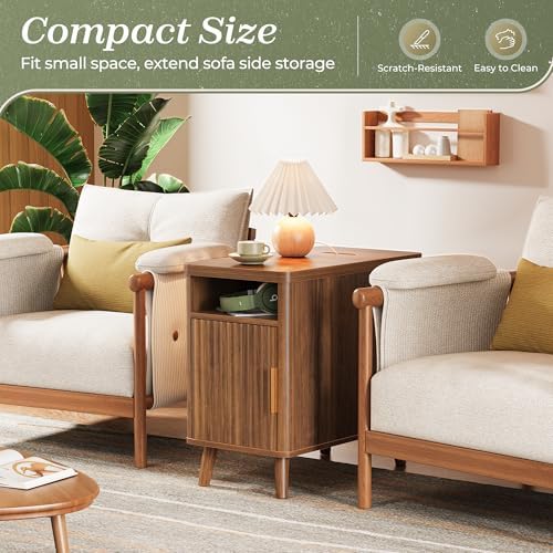 Huuger Narrow Nightstand with Charging Station, USB-C Port