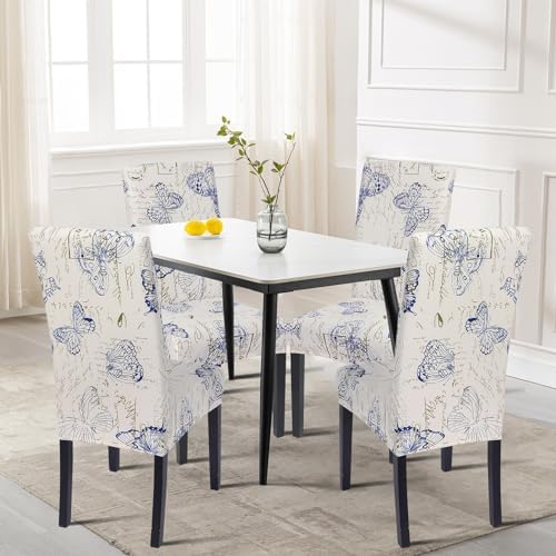 SearchI Dining Room Chair Covers Set of 2, Stretch Printed Parsons Chair Slipcover Spandex Removable Washable Kitchen Chair Protector Cover for Dining Room, Hotel, Ceremony (Butterfly Pattern)