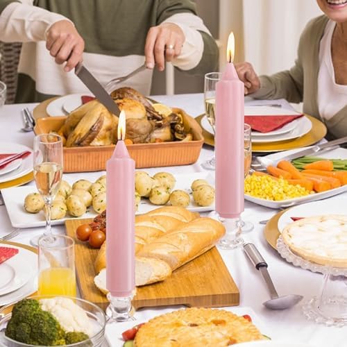 NJAO HOO Pink Short Taper Candle 7 Inch Candlesticks Unscented Dripless Tapered Candle Set for Home Decor Wedding Party Dinner Candles, 4 Pack