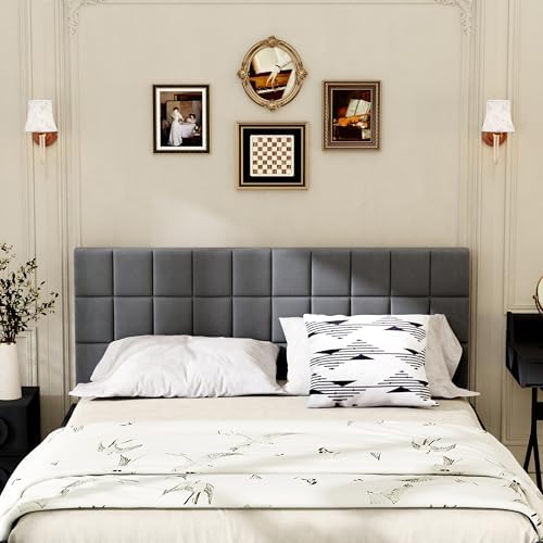 Andeworld Velvet Tufted King Headboard, Adjustable Height, Dark Gray