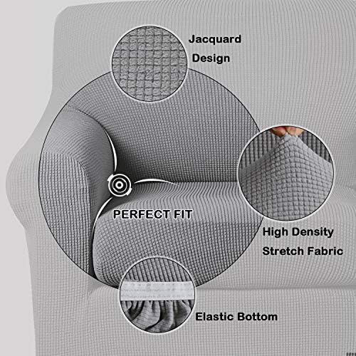 Turquoize Stretch Sofa Slipcover 2 Pieces Sofa Cover Couch Cover for 3 Cushion Couch Washable Furniture Protector Covers with Elastic Bottom Feature Thick Jacquard Fabric (Sofa, Dove)