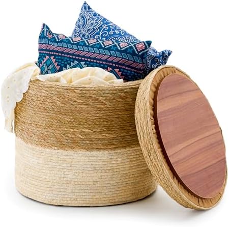 18'' Boho Pouf Storage Ottomans Natural Straw Rustic Handmade Lounge Pouffe