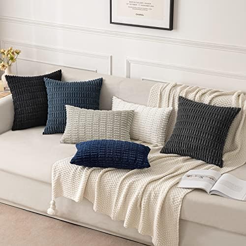 MIULEE Corduroy Decorative Throw Pillow Covers 16x16 Pure White Pack of 2