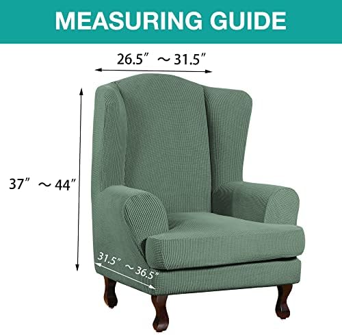 Turquoize Wingback Chair Covers 2 Piece Wing Chair Slipcover Stretch Slipcovers for Wingback Chairs Wing Chair Cover Spandex Jacquard Fabric with Elastic Bottom Non-Slip Furniture Cover, Loden Frost