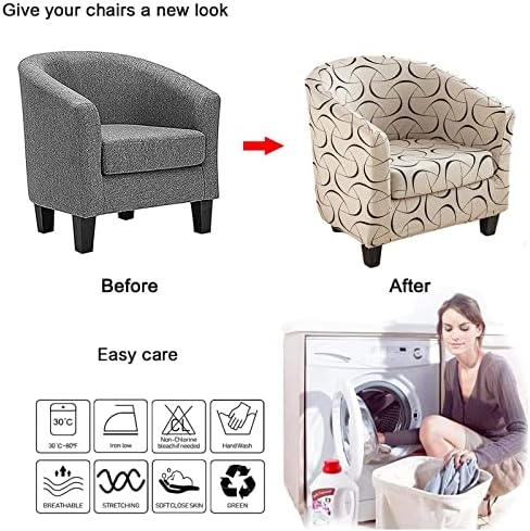 NILUOH Club Chair Covers 2-Piece Stretch Tub Chair Cover Printed Round Barrel Chair Slipcovers Non Slip Armchair Covers Couch Covers with Elastic Bottom for Bar Counter Living Room,Color 23
