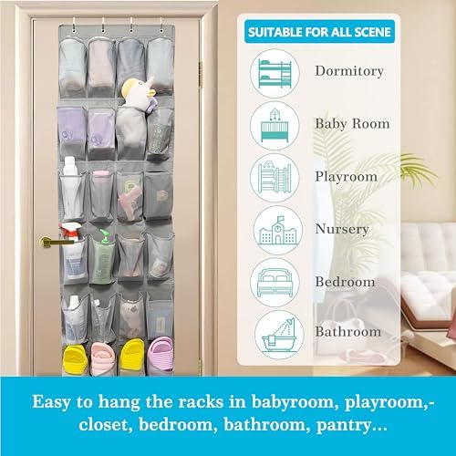 Over The Door Shoe Organizers with 24 Mesh Pockets Shoe Organizer Storage Hanging Shoe Organizer Shoe Holder for Rack (Grey)