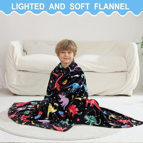 Softan Kids Throw Blanket for Girls & Boys, Warm Soft Toddler Flannel Blankets for Sofa Couch Bed， Cozy Fuzzy Plush Flannel Kids Throw Blanket for Daycare & School - Space Dinosaur 50x60 inches