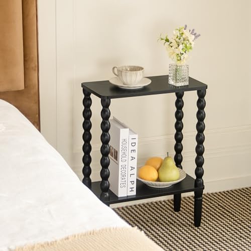 Fultyle Black Narrow Side Table, Narrow End Table with Shelf, Bedside Table