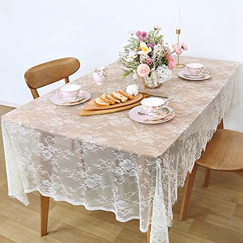 Set of 2 Ivory Lace Tablecloths Rectangle Chic Wedding Embroidered Fabric