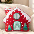 AELS Christmas House Throw Pillow, 16“ Decorative Holiday Plush Pillow, Soft Stuffed Christmas House Cushion for Christmas Home Decor, Living Room Sofa Bedroom Decoration, Red