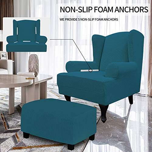 Easy-Going Stretch Large Wingback Chair Sofa Slipcover Peacock Blue