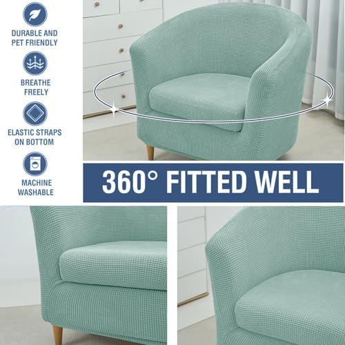 NILUOH Club Chair Slipcover 2-Piece Stretch Barrel Chair Covers Jacquard Tub Chair Slipcovers Soft Armchair Sofa Covers for Living Room