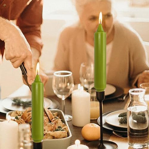 NJAO HOO Mustard Green Short Taper Candle 7 Inch Candlesticks Unscented Dripless Tapered Candle Set for Home Decor Wedding Party Dinner Candles, 4 Pack