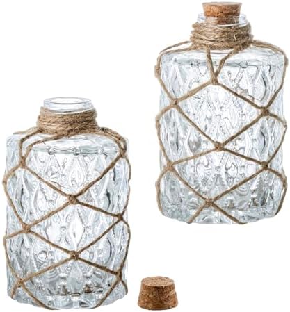 MyGift Glass Bud Vases with Cork Lids & Hemp Rope, Set of 2