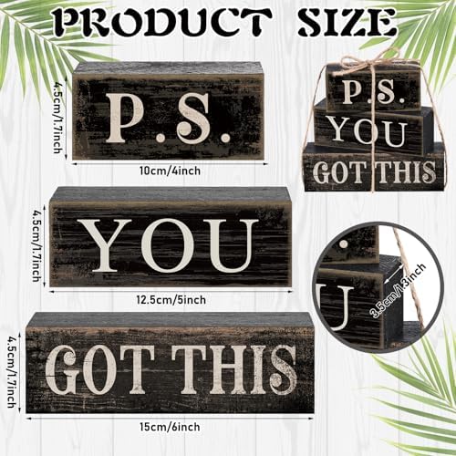 Yuntau 4 Pcs Farmhouse Motivational Decor Wooden Block Black Decor