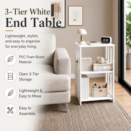 HAYOFAMY 3-Tier End Table Nightstand White Set of 2