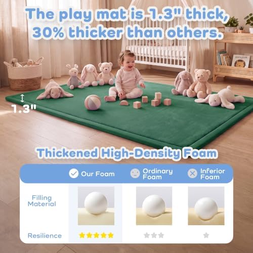 1.3" Thick Baby Play Mat for Floor,59x79 Large Memory Foam Tummy Time Mat