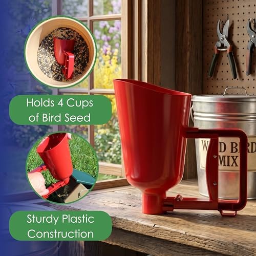 Bird Seed Scoop, Quick Release Plastic Scoop for Ease in Filling Bird Feeders, Holds 4 Cups of Seed