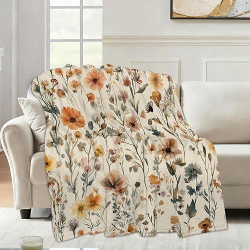 Rustic Floral Sofa Throw Blankets,Retro Farmhouse Flower Soft Cozy Fuzzy Lightweight Travel Blanket,Flannel Fleece Fall Throw Blanket for Couch,Bed,Camping,Movie Nights,Watching TV 40 X 50 Inch