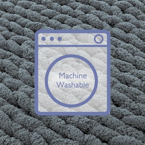 Bigacogo Chunky Knit Throw Blanket for Couch, 51x63 inches, Iron Gray