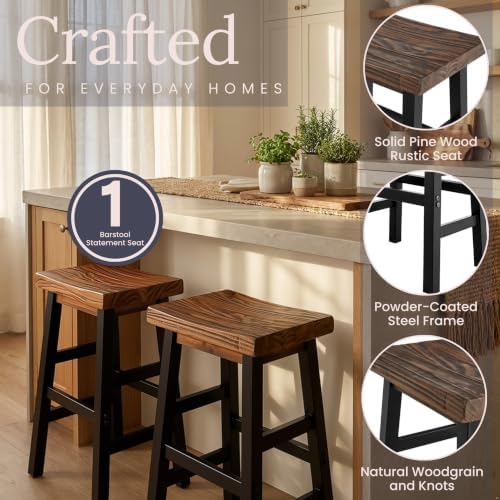 Alaterre Furniture Pomona Solid Wood Bar Stool, Rustic Brown/Black, 26”