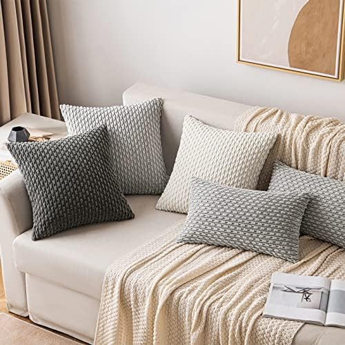 MIULEE Decorative Throw Pillow Covers 18x18 Dark Grey Textured Corduroy