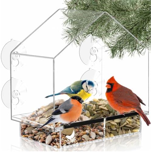 Window Bird Feeder with Strong Suction Cups Clear Transparent Bird House