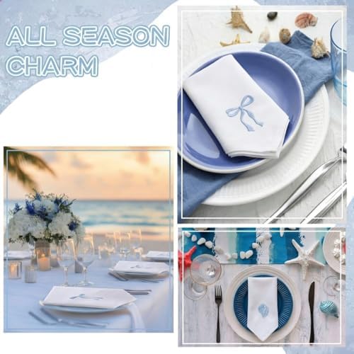 HunnmingRe 12 Pcs Coastal Party Cloth Napkins Bulks 100% Cotton, 17x17inch