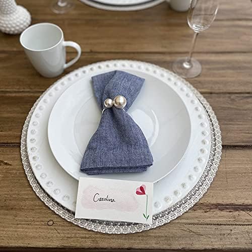 Kesote Pearl Napkin Rings Set of 6, Silver Napkin Wraps