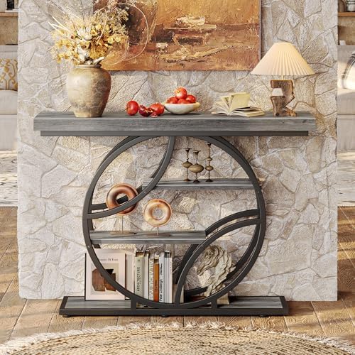 Huuger 41.3 Inch Entryway Table, Console Table with Shelves, Sofa Table
