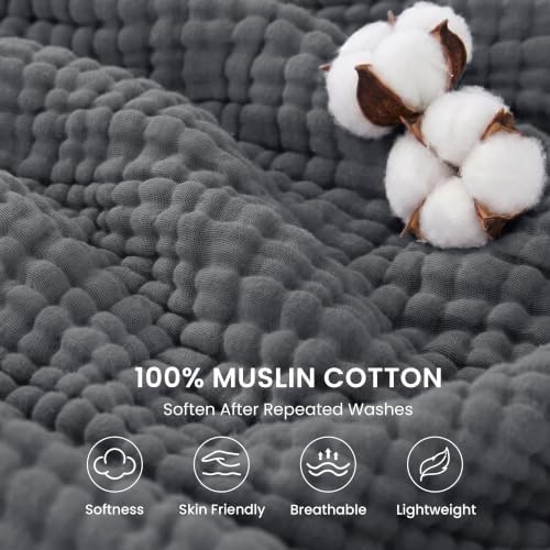 Love's cabin 100% Cotton Muslin Blanket Queen Size for Bed, Dark Grey
