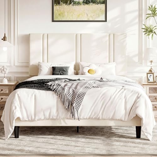 Allewie Queen Platform Bed Frame with Velvet Upholstered Headboard
