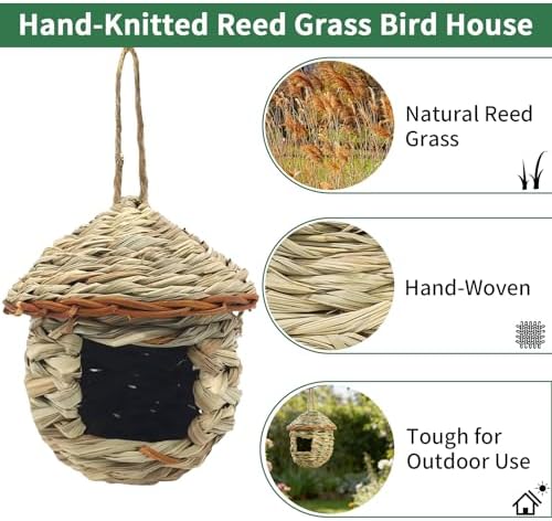 GUTE Hummingbird Houses 2Pcs Hand Woven Grass Hanging Bird Nest