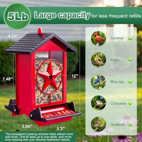 Squirrel Proof Bird Feeder for Outdoor, 5 LB Metal, Weight-Activated