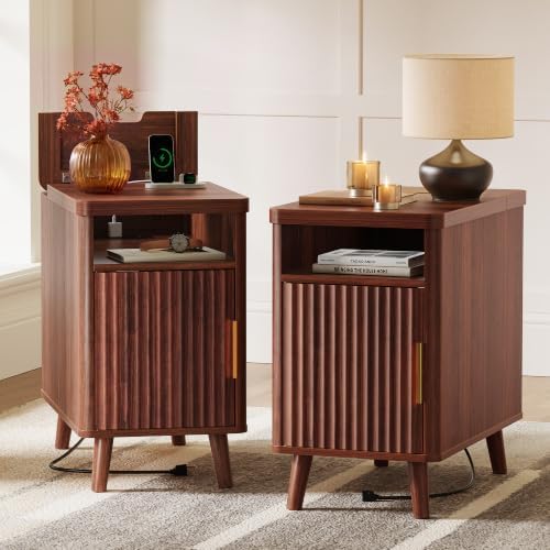 Huuger Narrow Nightstand with Charging Station, USB-C Port