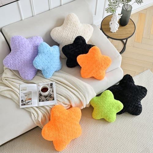 Star Pillow, 14.9" Star Shaped Plush Pillow for Couch Bed Sofa, Cute Decorative Throw Pillows with Soft Faux Fur Room Decor for Bedroom Living Room (Black)
